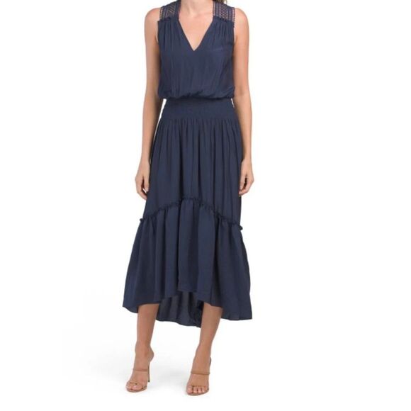 Ramy Brook womens Samantha Long Midi Maxi Dress size Medium Navy Silky $485 - Picture 1 of 9